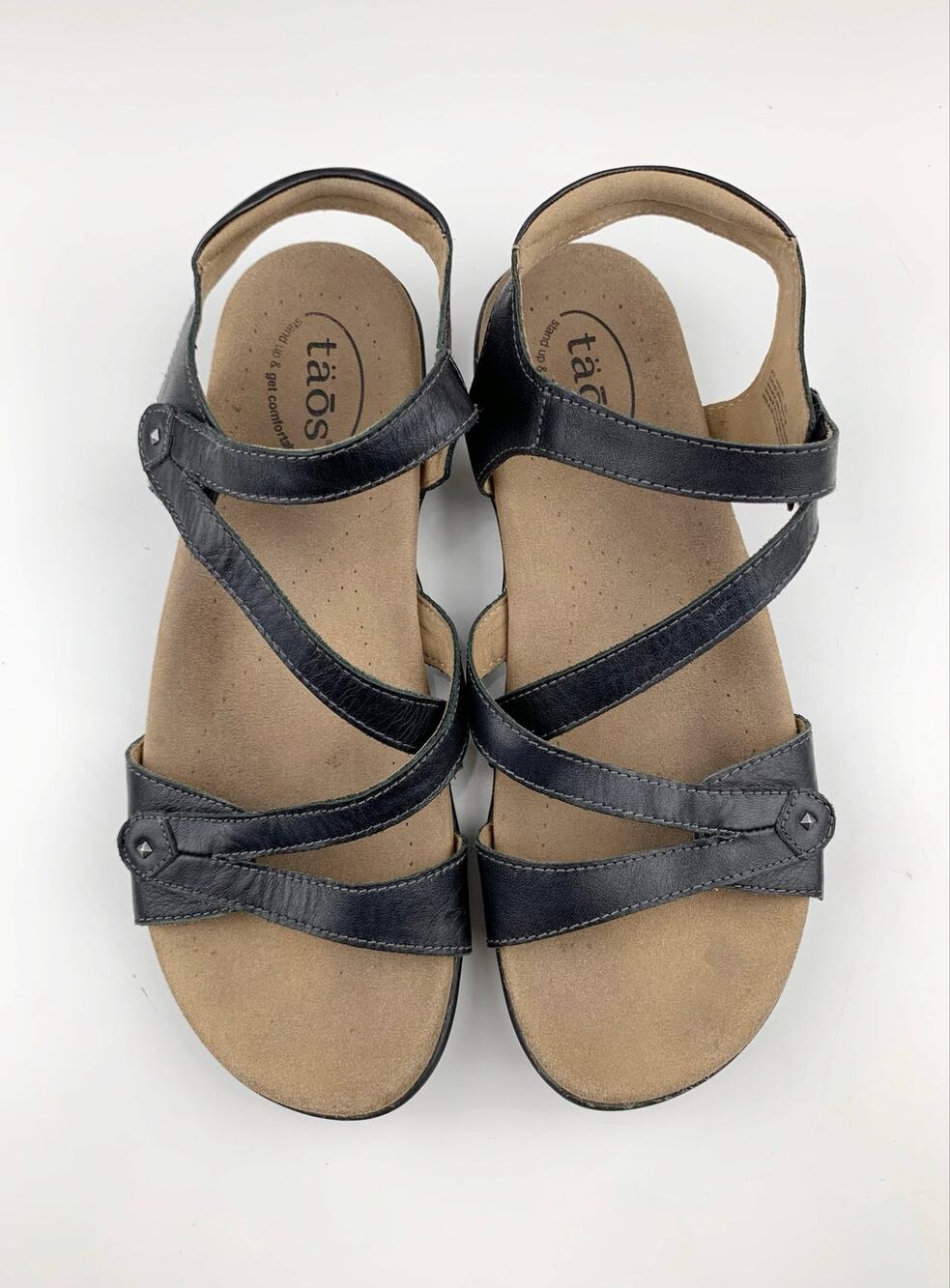 Taos Big Time Sandals Black Leather Adjustable Strappy Comfort Shoes Women's 11
